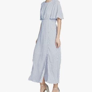 Never worn, who what wear silk maxi blue polka dot dress - medium